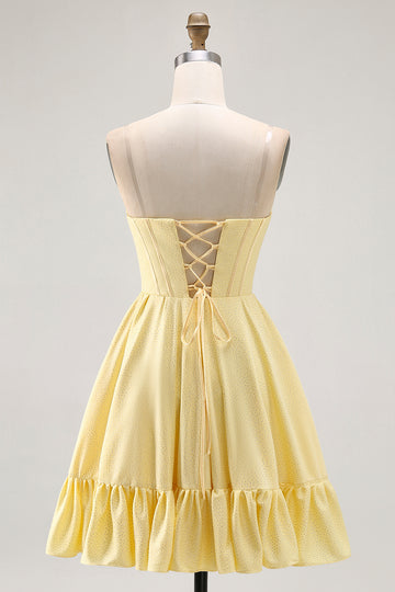 Yellow Strapless A-Line Corset Homecoming Dress with Beading